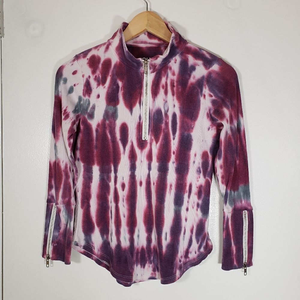 Anthropologie Pink and Purple Tie Dye Long Sleeve Ribbed Active Shirt Size XS